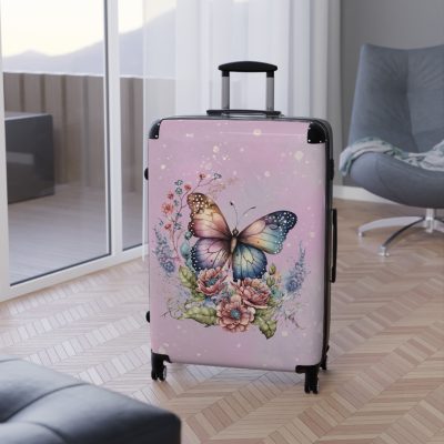 Floral Butterfly Suitcase - A chic travel companion adorned with vibrant florals and delicate butterflies, perfect for the stylish wanderer.