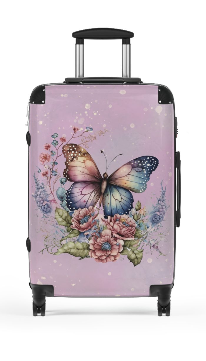 Floral Butterfly Suitcase - A chic travel companion adorned with vibrant florals and delicate butterflies, perfect for the stylish wanderer.