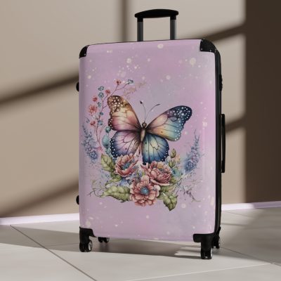 Floral Butterfly Suitcase - A chic travel companion adorned with vibrant florals and delicate butterflies, perfect for the stylish wanderer.