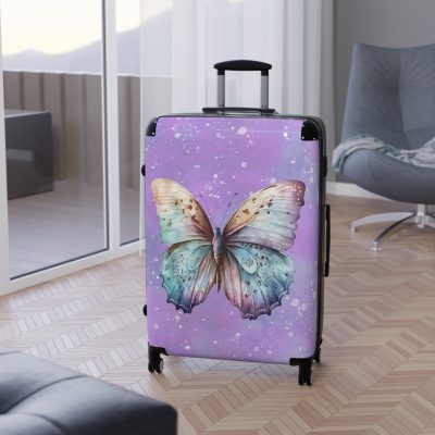 Flower Moon Butterfly Suitcase - A celestial masterpiece adorned with flowers and butterflies, perfect for wanderers under the moonlit sky.