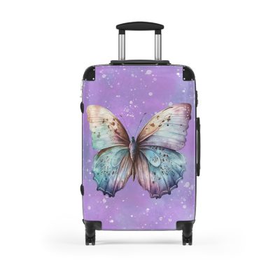 Flower Moon Butterfly Suitcase - A celestial masterpiece adorned with flowers and butterflies, perfect for wanderers under the moonlit sky.