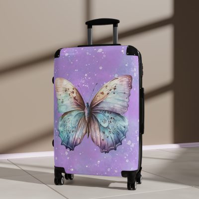 Flower Moon Butterfly Suitcase - A celestial masterpiece adorned with flowers and butterflies, perfect for wanderers under the moonlit sky.