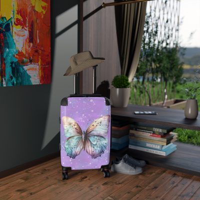 Flower Moon Butterfly Suitcase - A celestial masterpiece adorned with flowers and butterflies, perfect for wanderers under the moonlit sky.