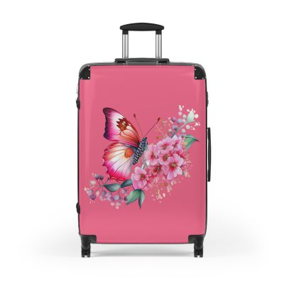 Pink Butterfly Floral Suitcase - A chic travel companion featuring delicate pink hues and butterfly motifs, combining fashion with durability.