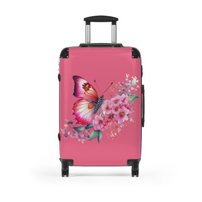 Pink Butterfly Floral Suitcase - A chic travel companion featuring delicate pink hues and butterfly motifs, combining fashion with durability.