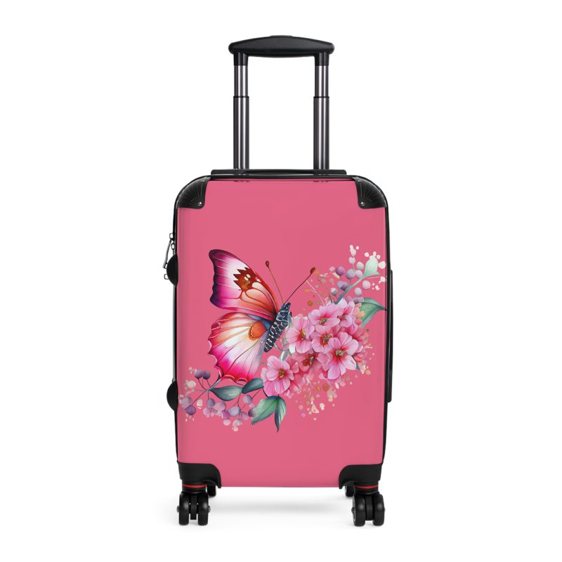 Pink Butterfly Floral Suitcase - A chic travel companion featuring delicate pink hues and butterfly motifs, combining fashion with durability.