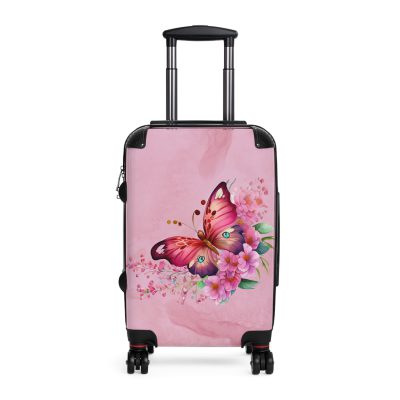 Pink Butterfly Floral Suitcase - A chic travel companion featuring delicate pink hues and butterfly motifs, combining fashion with durability.