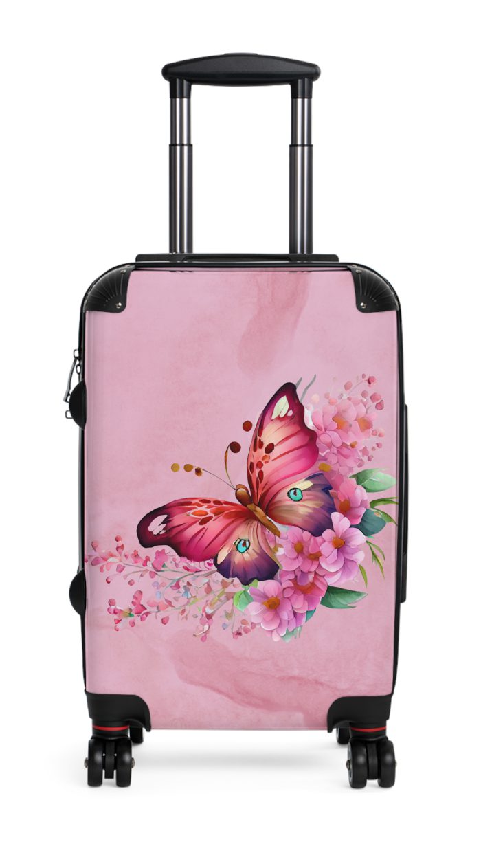 Pink Butterfly Floral Suitcase - A chic travel companion featuring delicate pink hues and butterfly motifs, combining fashion with durability.