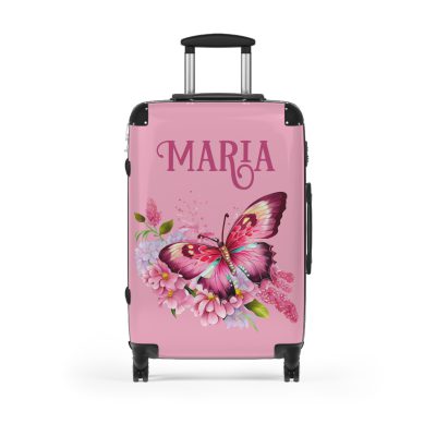 Custom Pink Butterfly Floral Suitcase - Design your travel companion with unique pink hues and butterfly motifs, expressing your individuality.