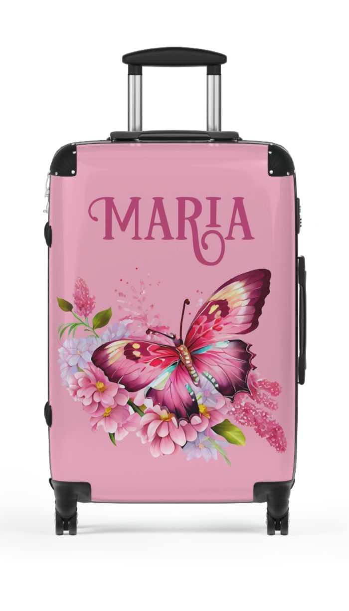 Custom Pink Butterfly Floral Suitcase - Design your travel companion with unique pink hues and butterfly motifs, expressing your individuality.