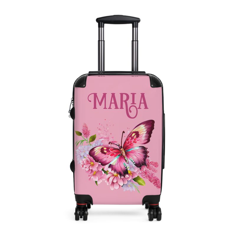 Custom Pink Butterfly Floral Suitcase - Design your travel companion with unique pink hues and butterfly motifs, expressing your individuality.