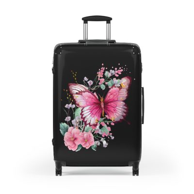 Pink Butterfly Floral Suitcase - A chic travel companion featuring delicate pink hues and butterfly motifs, combining fashion with durability.