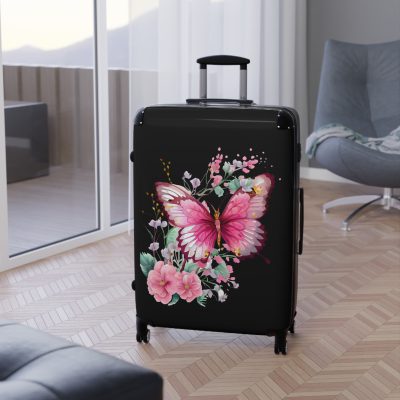 Pink Butterfly Floral Suitcase - A chic travel companion featuring delicate pink hues and butterfly motifs, combining fashion with durability.