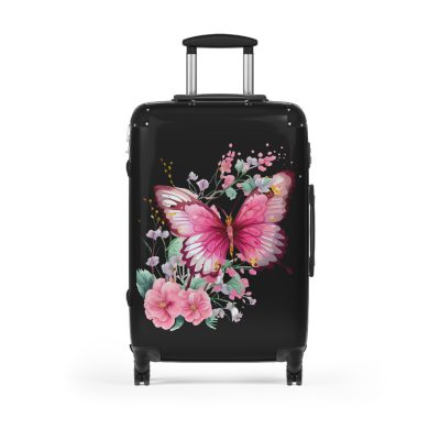 Pink Butterfly Floral Suitcase - A chic travel companion featuring delicate pink hues and butterfly motifs, combining fashion with durability.