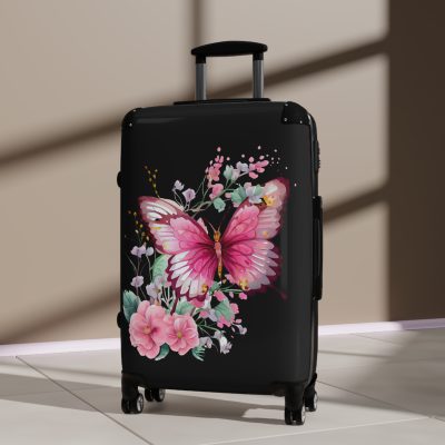 Pink Butterfly Floral Suitcase - A chic travel companion featuring delicate pink hues and butterfly motifs, combining fashion with durability.