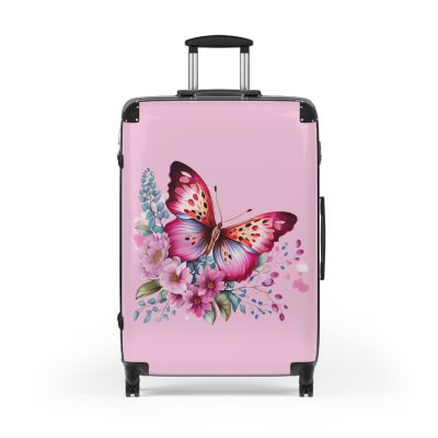 Pink Butterfly Floral Suitcase - A chic travel companion featuring delicate pink hues and butterfly motifs, combining fashion with durability.