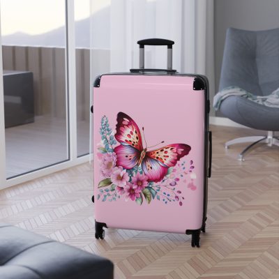 Pink Butterfly Floral Suitcase - A chic travel companion featuring delicate pink hues and butterfly motifs, combining fashion with durability.