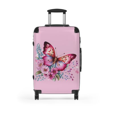 Pink Butterfly Floral Suitcase - A chic travel companion featuring delicate pink hues and butterfly motifs, combining fashion with durability.