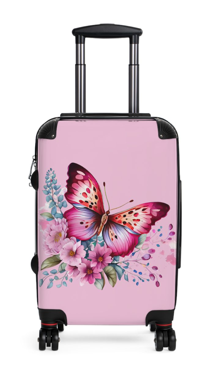 Pink Butterfly Floral Suitcase - A chic travel companion featuring delicate pink hues and butterfly motifs, combining fashion with durability.