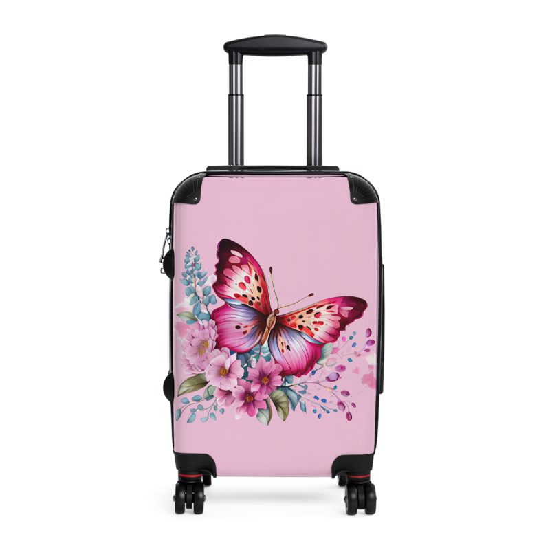 Pink Butterfly Floral Suitcase - A chic travel companion featuring delicate pink hues and butterfly motifs, combining fashion with durability.