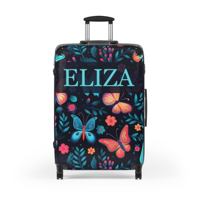 Custom Floral Butterfly Suitcase - A personalized travel essential adorned with intricate floral and butterfly designs, combining style and individuality.