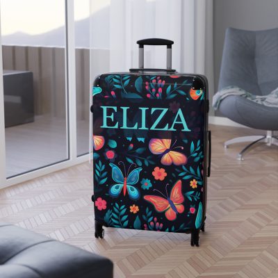 Custom Floral Butterfly Suitcase - A personalized travel essential adorned with intricate floral and butterfly designs, combining style and individuality.