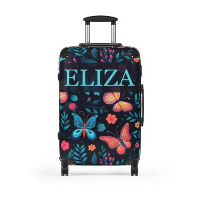 Custom Floral Butterfly Suitcase - A personalized travel essential adorned with intricate floral and butterfly designs, combining style and individuality.