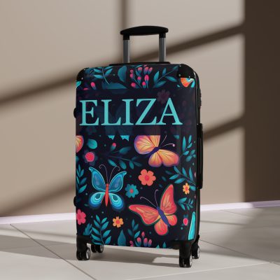 Custom Floral Butterfly Suitcase - A personalized travel essential adorned with intricate floral and butterfly designs, combining style and individuality.