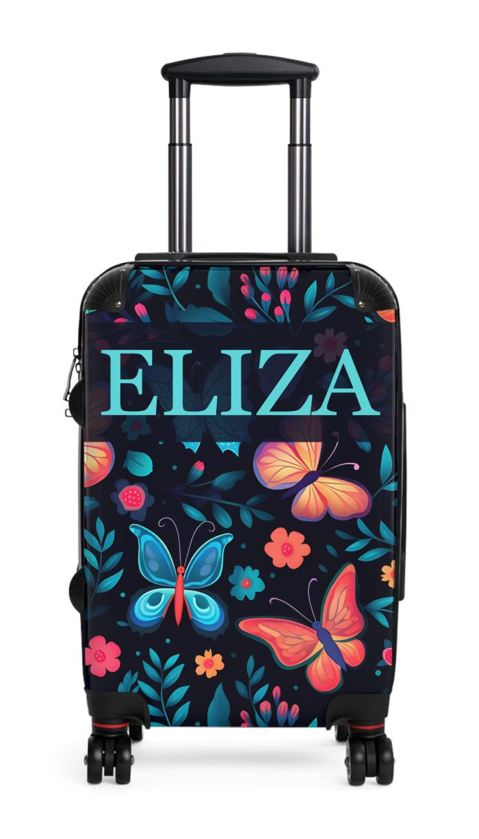 Custom Floral Butterfly Suitcase - A personalized travel essential adorned with intricate floral and butterfly designs, combining style and individuality.