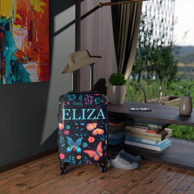 Custom Floral Butterfly Suitcase - A personalized travel essential adorned with intricate floral and butterfly designs, combining style and individuality.