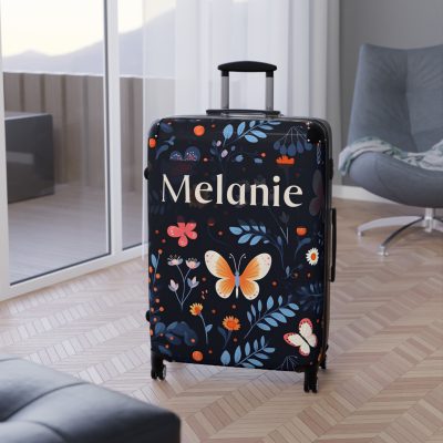 Custom Floral Butterfly Suitcase - A personalized travel essential adorned with intricate floral and butterfly designs, combining style and individuality.