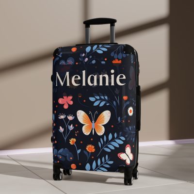 Custom Floral Butterfly Suitcase - A personalized travel essential adorned with intricate floral and butterfly designs, combining style and individuality.