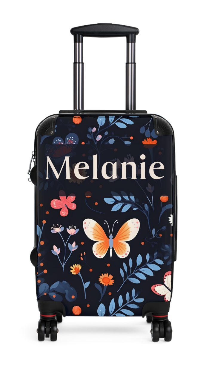 Custom Floral Butterfly Suitcase - A personalized travel essential adorned with intricate floral and butterfly designs, combining style and individuality.