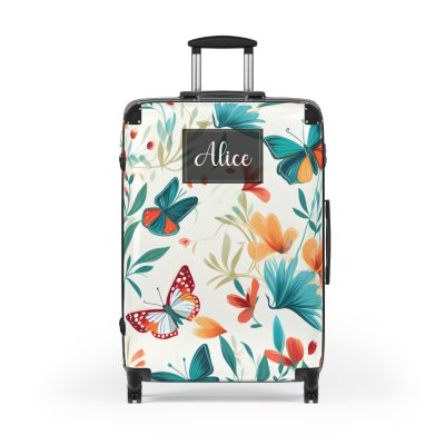 Custom Floral Butterfly Suitcase - A personalized travel essential adorned with intricate floral and butterfly designs, combining style and individuality.