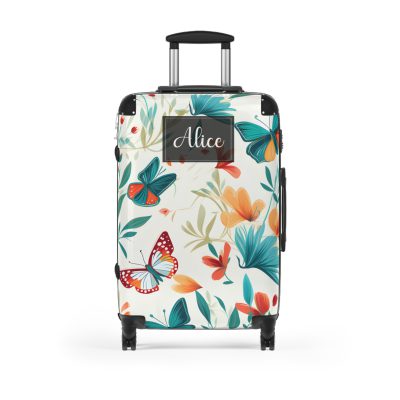 Custom Floral Butterfly Suitcase - A personalized travel essential adorned with intricate floral and butterfly designs, combining style and individuality.