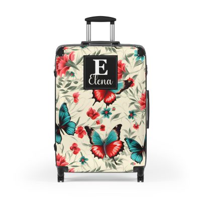 Custom Floral Butterfly Suitcase - A personalized travel essential adorned with intricate floral and butterfly designs, combining style and individuality.