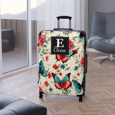 Custom Floral Butterfly Suitcase - A personalized travel essential adorned with intricate floral and butterfly designs, combining style and individuality.