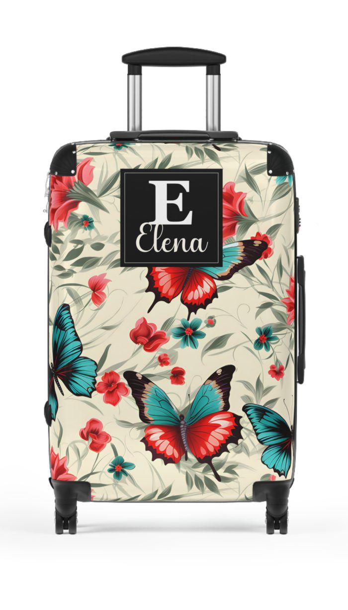 Custom Floral Butterfly Suitcase - A personalized travel essential adorned with intricate floral and butterfly designs, combining style and individuality.