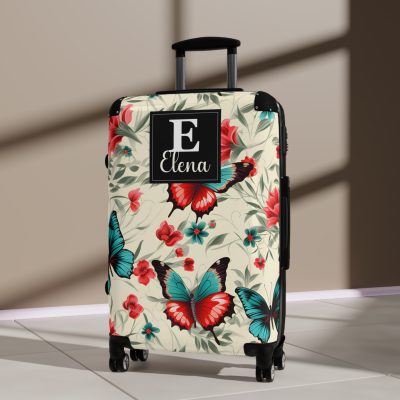 Custom Floral Butterfly Suitcase - A personalized travel essential adorned with intricate floral and butterfly designs, combining style and individuality.