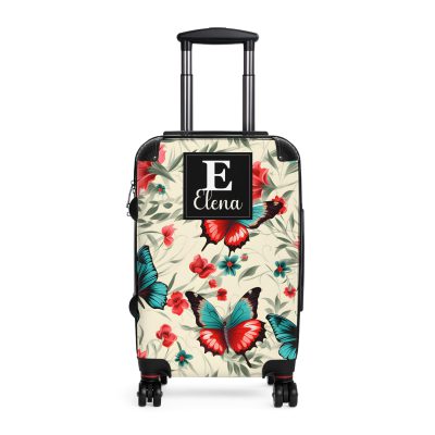 Custom Floral Butterfly Suitcase - A personalized travel essential adorned with intricate floral and butterfly designs, combining style and individuality.