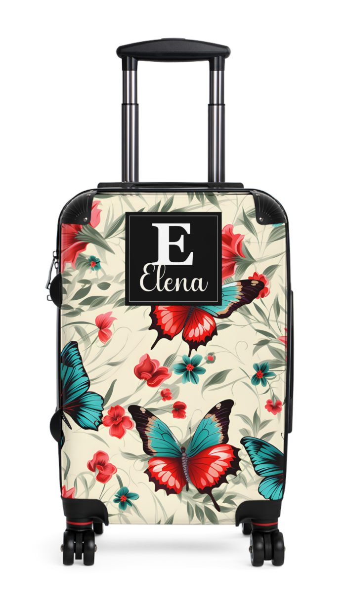 Custom Floral Butterfly Suitcase - A personalized travel essential adorned with intricate floral and butterfly designs, combining style and individuality.