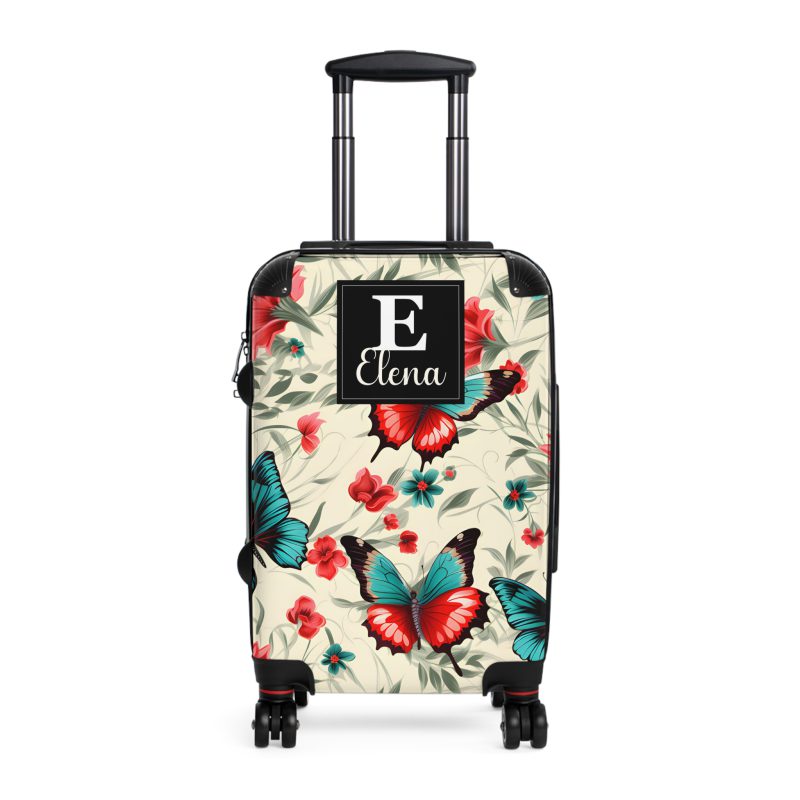 Custom Floral Butterfly Suitcase - A personalized travel essential adorned with intricate floral and butterfly designs, combining style and individuality.