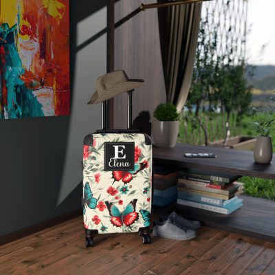 Custom Floral Butterfly Suitcase - A personalized travel essential adorned with intricate floral and butterfly designs, combining style and individuality.