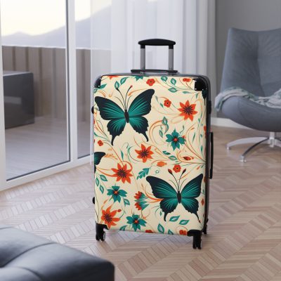 Floral Butterfly Suitcase - A stylish travel essential featuring intricate floral and butterfly patterns, adding a touch of elegance to your journey.