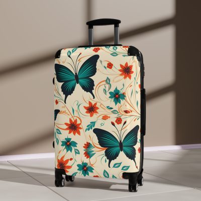 Floral Butterfly Suitcase - A stylish travel essential featuring intricate floral and butterfly patterns, adding a touch of elegance to your journey.