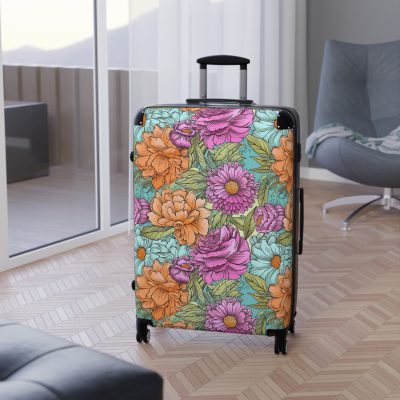 Boho Floral Suitcase - A stylish suitcase adorned with intricate floral patterns for travelers who love both fashion and function.