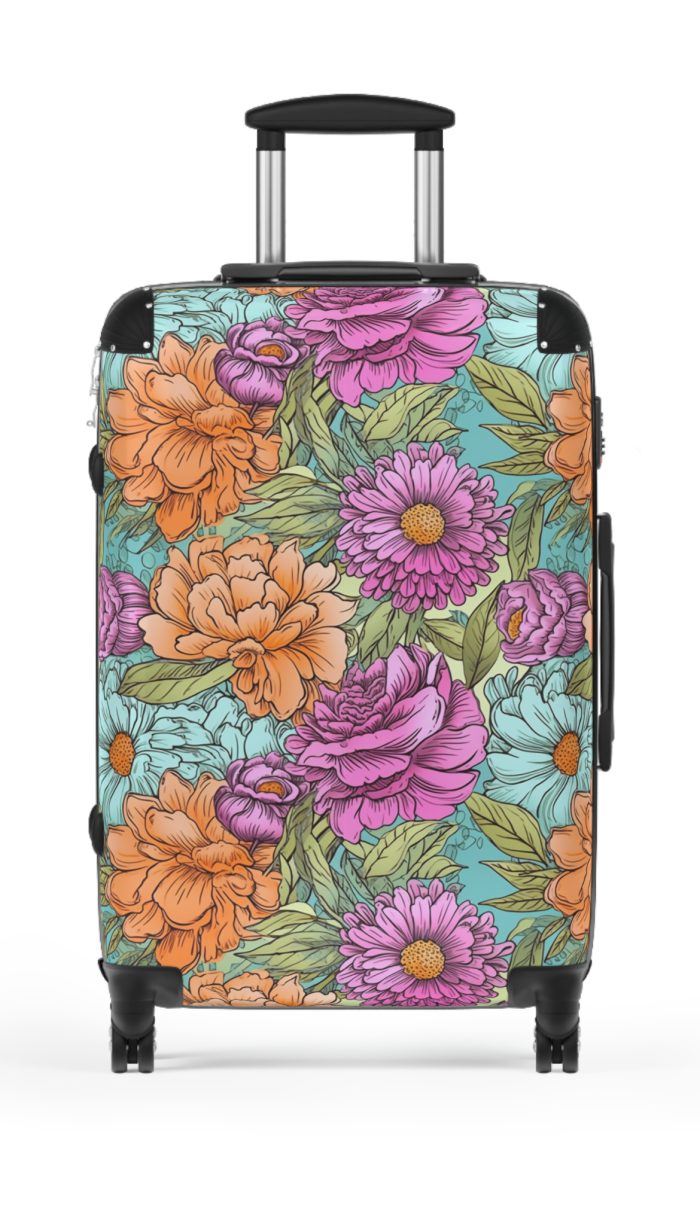 Boho Floral Suitcase - A stylish suitcase adorned with intricate floral patterns for travelers who love both fashion and function.