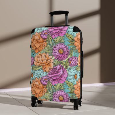 Boho Floral Suitcase - A stylish suitcase adorned with intricate floral patterns for travelers who love both fashion and function.