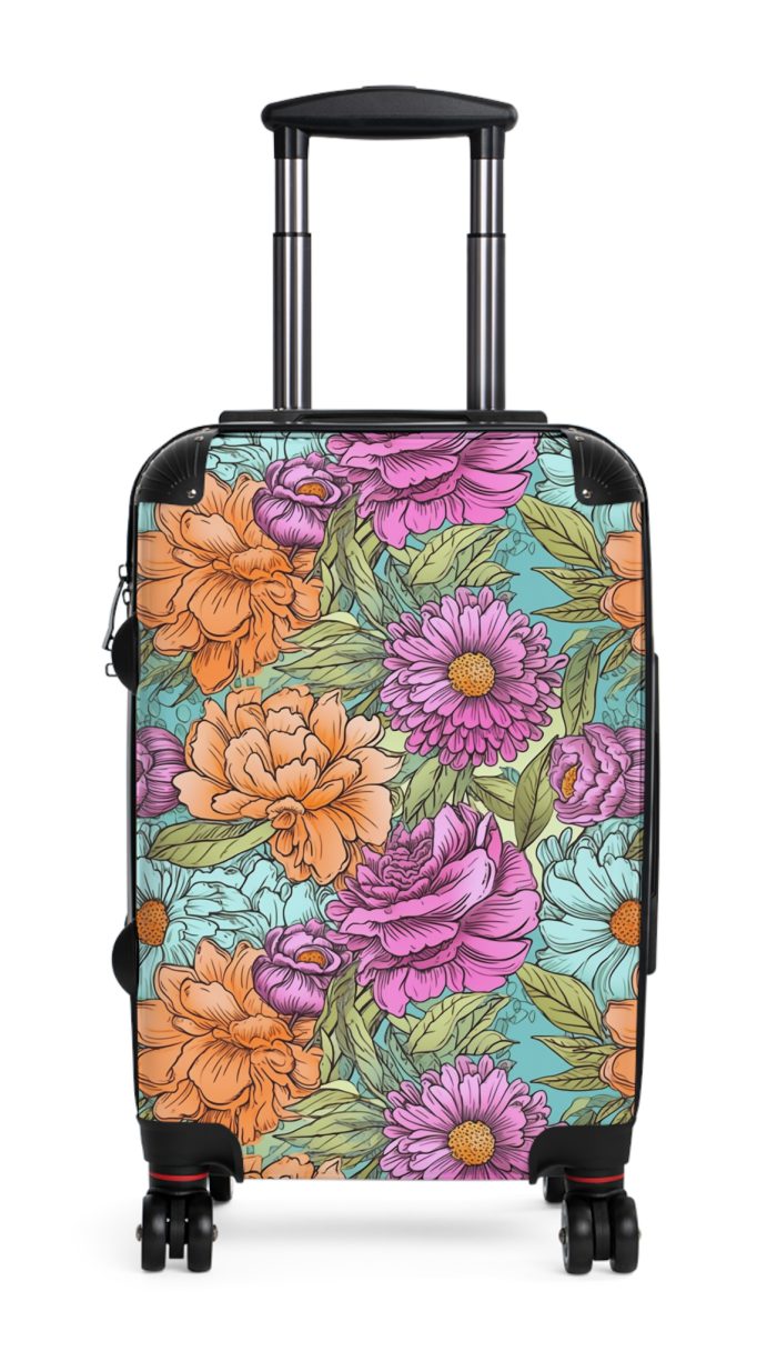 Boho Floral Suitcase - A stylish suitcase adorned with intricate floral patterns for travelers who love both fashion and function.