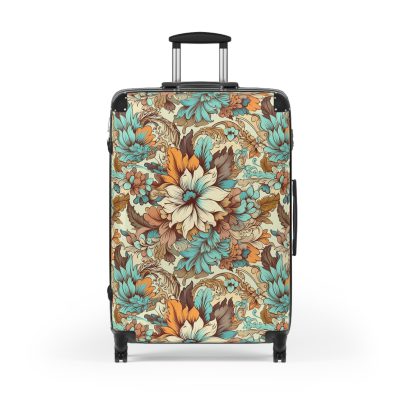 Boho Floral Suitcase - A stylish suitcase adorned with intricate floral patterns for travelers who love both fashion and function.